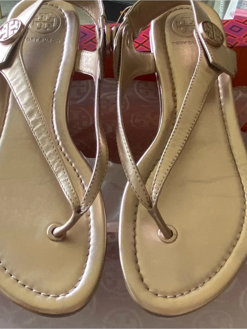 Tory Burch Rose Gold Minnie Sandals